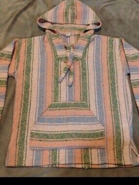 Molina Pastel Striped Baja Hoodie Baja Jacket Mexican Jerga Pullover - Medium